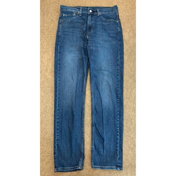 Levis 505 Jeans Mens 32x32 Straight Leg Whiskered Dark Wash Cotton Denim - Picture 1 of 9